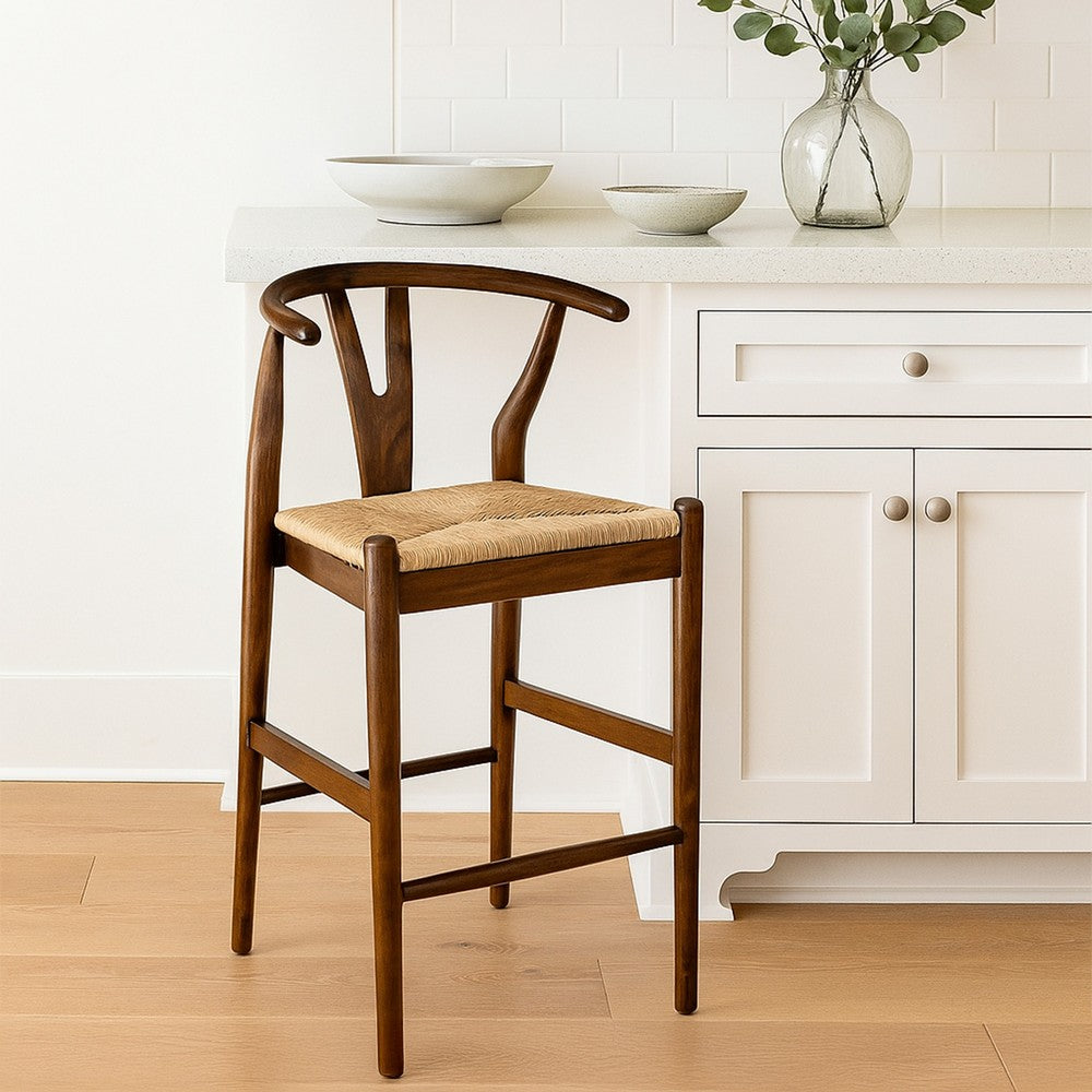 Cera Counter Stool Chair, Handwoven Rope, Cappuccino Brown -BM330012