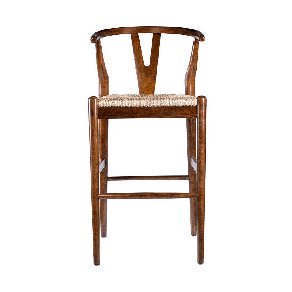Cera Barstool Chair Set of 2, Handwoven Rope Seat, Cappuccino Brown -BM330013