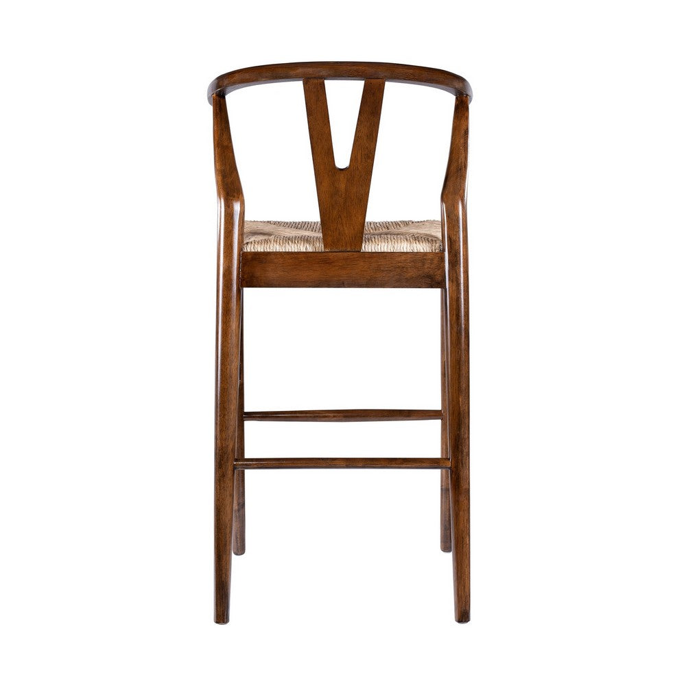 Cera Barstool Chair Set of 2, Handwoven Rope Seat, Cappuccino Brown -BM330013
