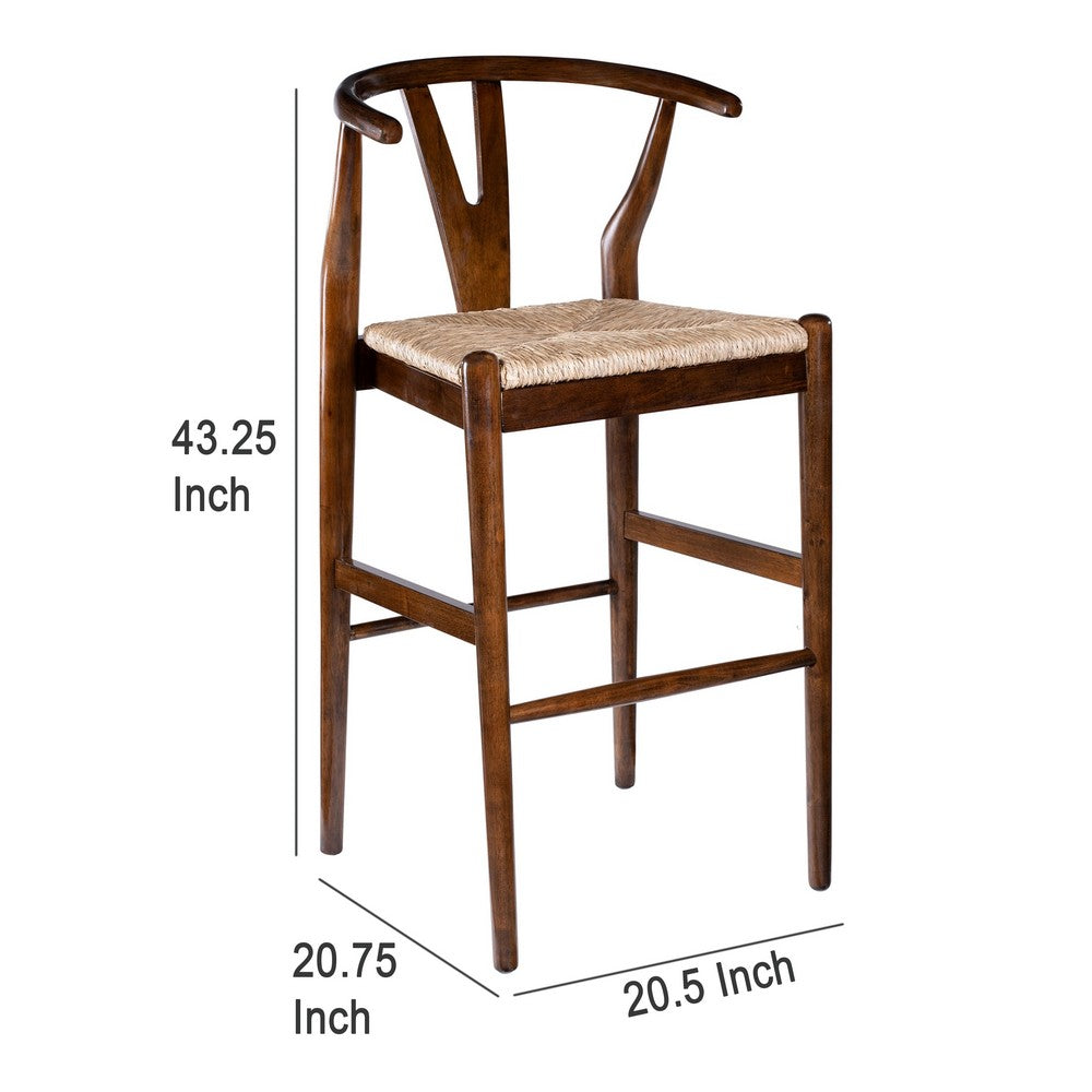 Cera Barstool Chair Set of 2, Handwoven Rope Seat, Cappuccino Brown -BM330013