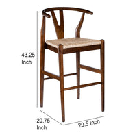 Cera Barstool Chair Set of 2, Handwoven Rope Seat, Cappuccino Brown -BM330013