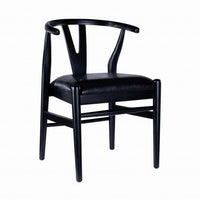 Cera Dining Chair Set of 2, Rich Faux Leather Seat, Black Rubberwood -BM330014