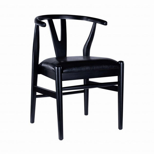 Cera Dining Chair Set of 2, Rich Faux Leather Seat, Black Rubberwood -BM330014
