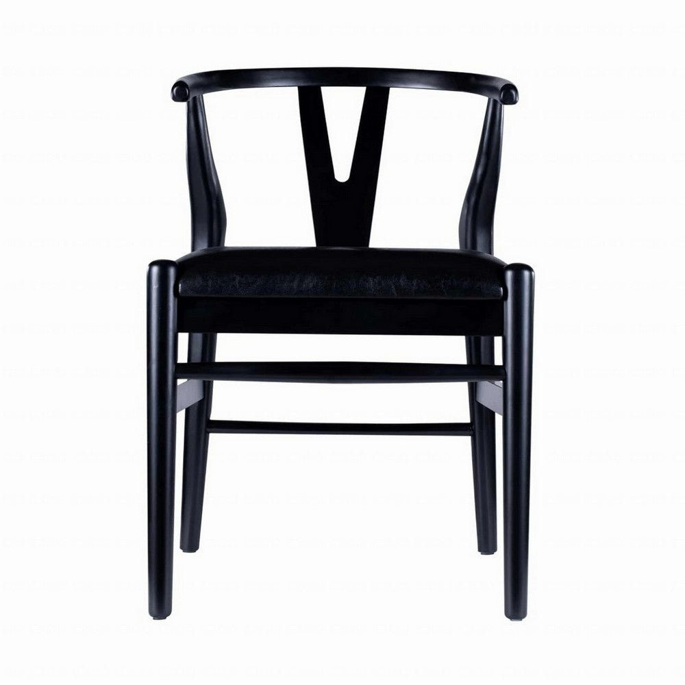 Cera Dining Chair Set of 2, Rich Faux Leather Seat, Black Rubberwood -BM330014