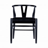 Cera Dining Chair Set of 2, Rich Faux Leather Seat, Black Rubberwood -BM330014
