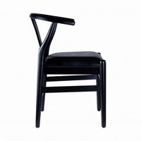 Cera Dining Chair Set of 2, Rich Faux Leather Seat, Black Rubberwood -BM330014