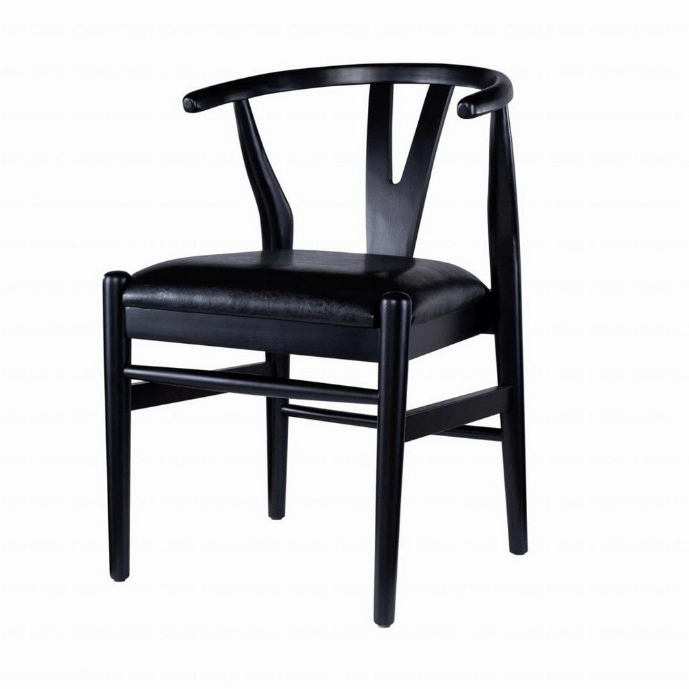 Cera Dining Chair Set of 2, Rich Faux Leather Seat, Black Rubberwood -BM330014