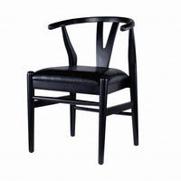 Cera Dining Chair Set of 2, Rich Faux Leather Seat, Black Rubberwood -BM330014