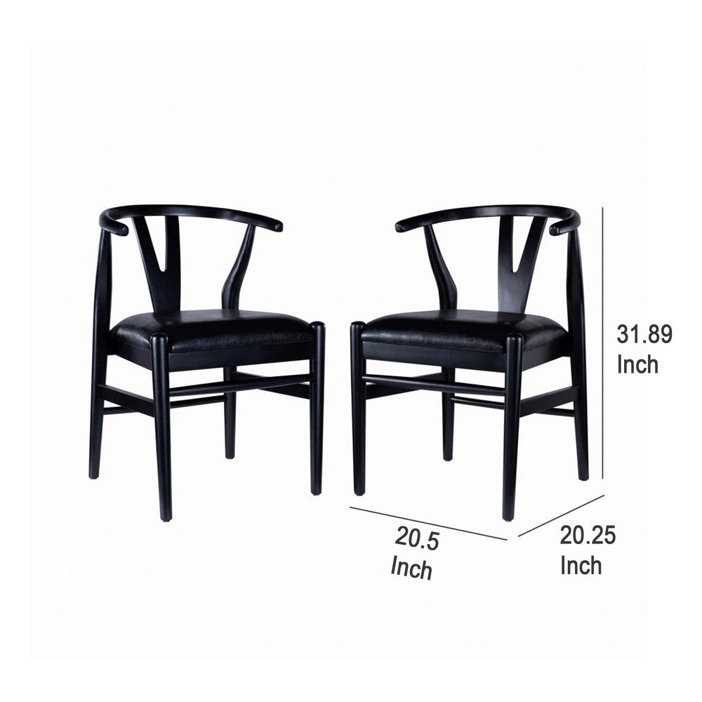 Cera Dining Chair Set of 2, Rich Faux Leather Seat, Black Rubberwood -BM330014