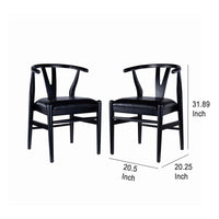 Cera Dining Chair Set of 2, Rich Faux Leather Seat, Black Rubberwood -BM330014