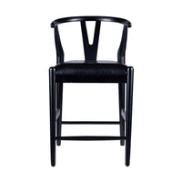 Cera Counter Stool Chair Set of 2, Faux Leather Seat, Black Rubberwood -BM330015