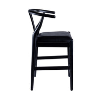 Cera Counter Stool Chair Set of 2, Faux Leather Seat, Black Rubberwood -BM330015