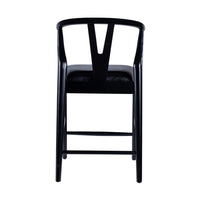 Cera Counter Stool Chair Set of 2, Faux Leather Seat, Black Rubberwood -BM330015