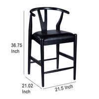 Cera Counter Stool Chair Set of 2, Faux Leather Seat, Black Rubberwood -BM330015
