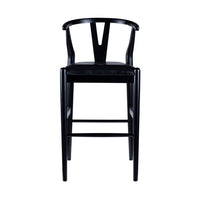 Cera Barstool Chair Set of 2, Rich Faux Leather Seat, Black Rubberwood -BM330016
