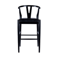 Cera Barstool Chair Set of 2, Rich Faux Leather Seat, Black Rubberwood -BM330016