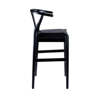 Cera Barstool Chair Set of 2, Rich Faux Leather Seat, Black Rubberwood -BM330016