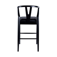 Cera Barstool Chair Set of 2, Rich Faux Leather Seat, Black Rubberwood -BM330016