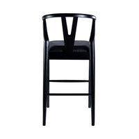 Cera Barstool Chair Set of 2, Rich Faux Leather Seat, Black Rubberwood -BM330016
