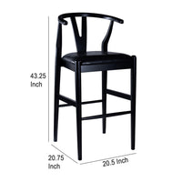 Cera Barstool Chair Set of 2, Rich Faux Leather Seat, Black Rubberwood -BM330016