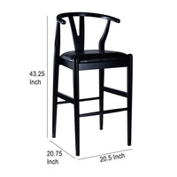 Cera Barstool Chair Set of 2, Rich Faux Leather Seat, Black Rubberwood -BM330016