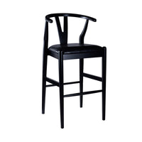 Cera Barstool Chair Set of 2, Rich Faux Leather Seat, Black Rubberwood -BM330016