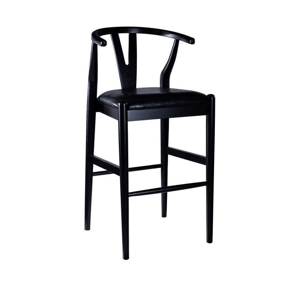 Cera Barstool Chair Set of 2, Rich Faux Leather Seat, Black Rubberwood -BM330016