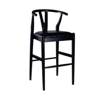Cera Barstool Chair Set of 2, Rich Faux Leather Seat, Black Rubberwood -BM330016