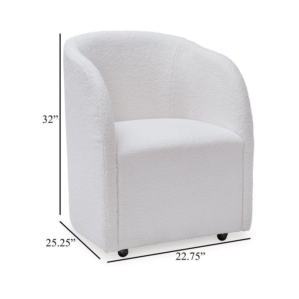 Robeck Dining Armchair Set of 2 with Wheels, Ivory Boucle Polyester -BM330017