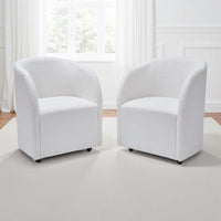 Robeck Dining Armchair Set of 2 with Wheels, Ivory Boucle Polyester -BM330017