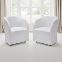 Robeck Dining Armchair Set of 2 with Wheels, Ivory Boucle Polyester -BM330017