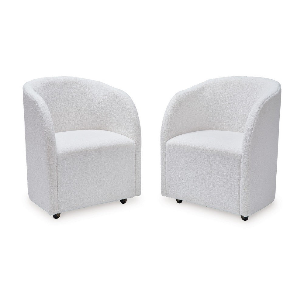 Robeck Dining Armchair Set of 2 with Wheels, Ivory Boucle Polyester -BM330017