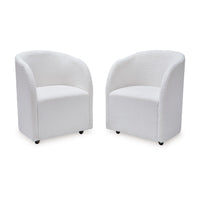 Robeck Dining Armchair Set of 2 with Wheels, Ivory Boucle Polyester -BM330017