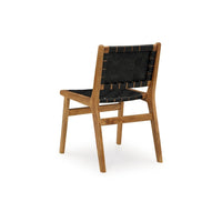 Dinno Dining Side Chair Set of 2, Brown Wood, Black Woven Leather Seat -BM330018