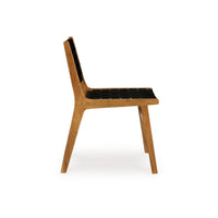 Dinno Dining Side Chair Set of 2, Brown Wood, Black Woven Leather Seat -BM330018