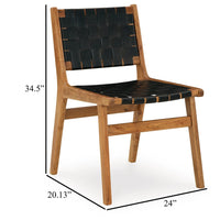 Dinno Dining Side Chair Set of 2, Brown Wood, Black Woven Leather Seat -BM330018