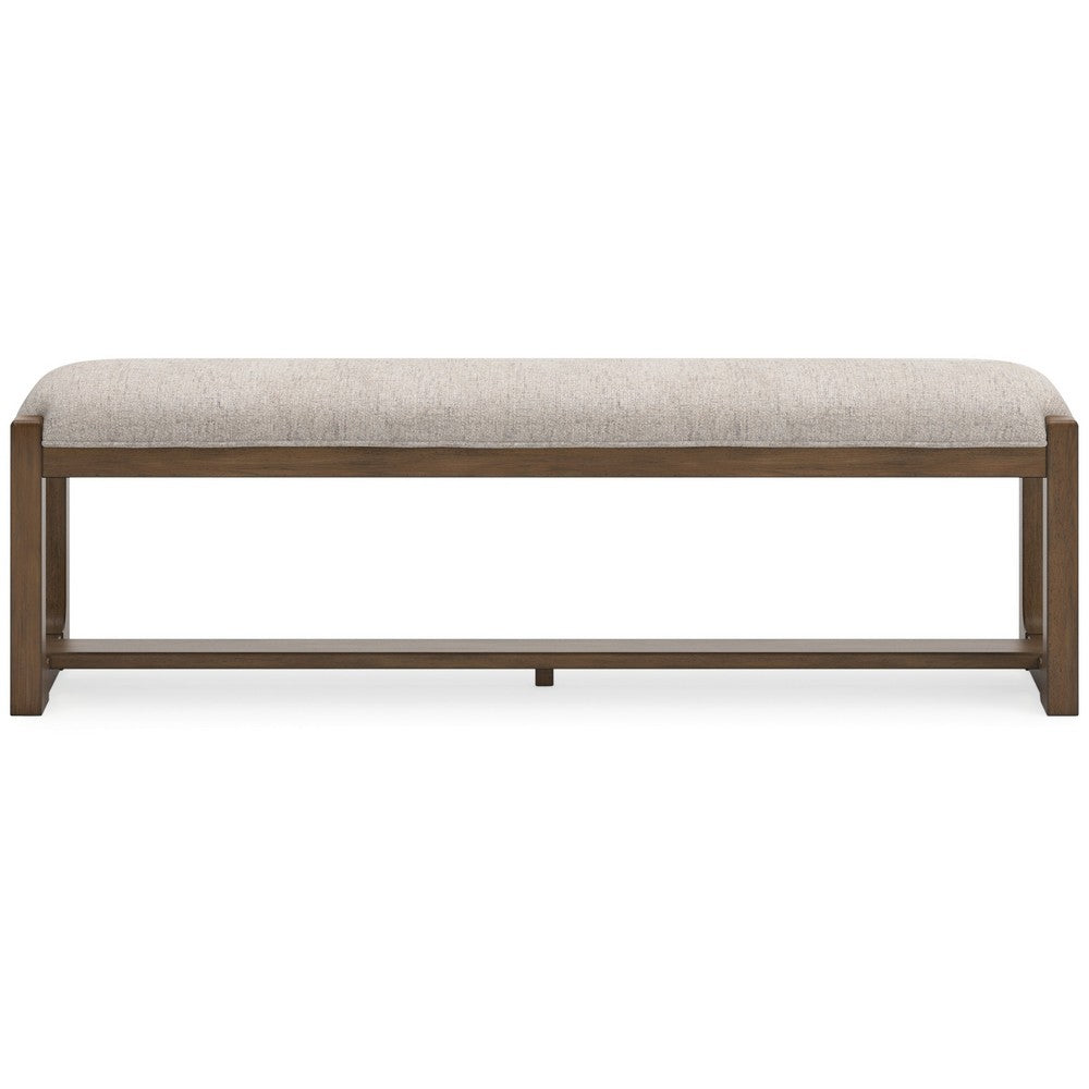 Cabal Large Dining Bench, Padded Beige Polyester, Brown Wood, 64 Inch -BM330022