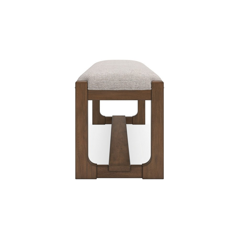 Cabal Large Dining Bench, Padded Beige Polyester, Brown Wood, 64 Inch -BM330022