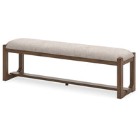 Cabal Large Dining Bench, Padded Beige Polyester, Brown Wood, 64 Inch -BM330022