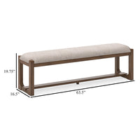 Cabal Large Dining Bench, Padded Beige Polyester, Brown Wood, 64 Inch -BM330022