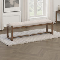 Cabal Large Dining Bench, Padded Beige Polyester, Brown Wood, 64 Inch -BM330022