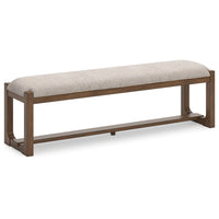 Cabal Large Dining Bench, Padded Beige Polyester, Brown Wood, 64 Inch -BM330022