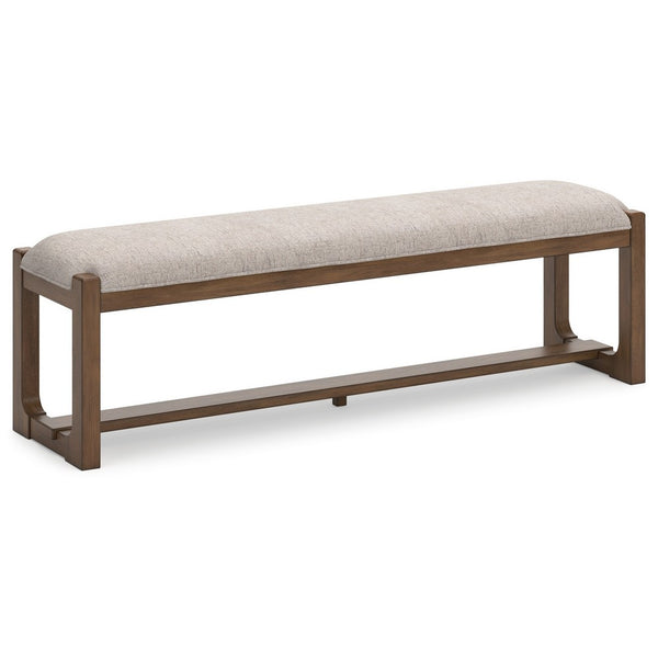 Cabal Large Dining Bench, Padded Beige Polyester, Brown Wood, 64 Inch -BM330022