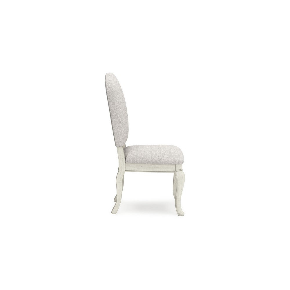 Dyne Dining Side Chair Set of 2, Cabriole Legs, White Linen and Wood -BM330026