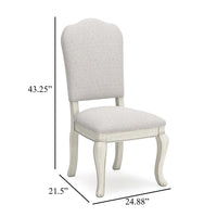 Dyne Dining Side Chair Set of 2, Cabriole Legs, White Linen and Wood -BM330026