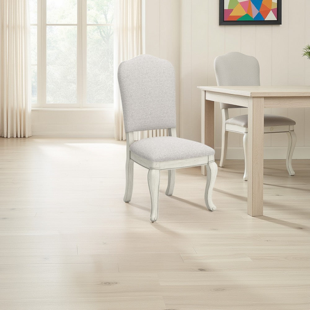 Dyne Dining Side Chair Set of 2, Cabriole Legs, White Linen and Wood -BM330026