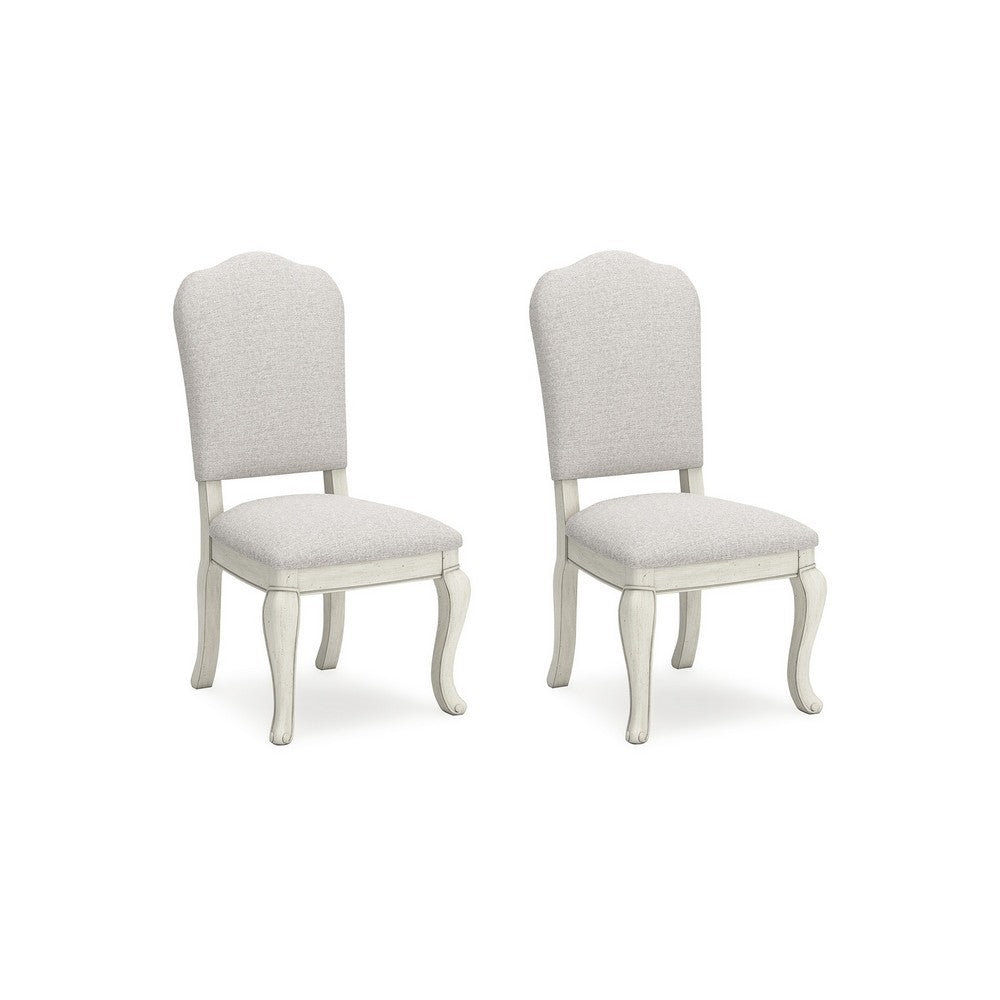 Dyne Dining Side Chair Set of 2, Cabriole Legs, White Linen and Wood -BM330026