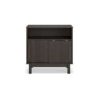 Cabie Accent Table, Sliding Doors and Open Top Shelf, Gray Wood, Gold -BM330027