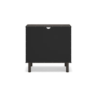 Cabie Accent Table, Sliding Doors and Open Top Shelf, Gray Wood, Gold -BM330027