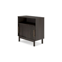 Cabie Accent Table, Sliding Doors and Open Top Shelf, Gray Wood, Gold -BM330027